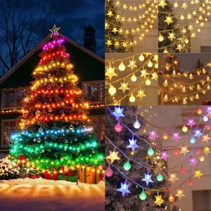 Guirlande LED de Noël – Étoiles, Flocons & Sapins – Intérieur/Extérieur
